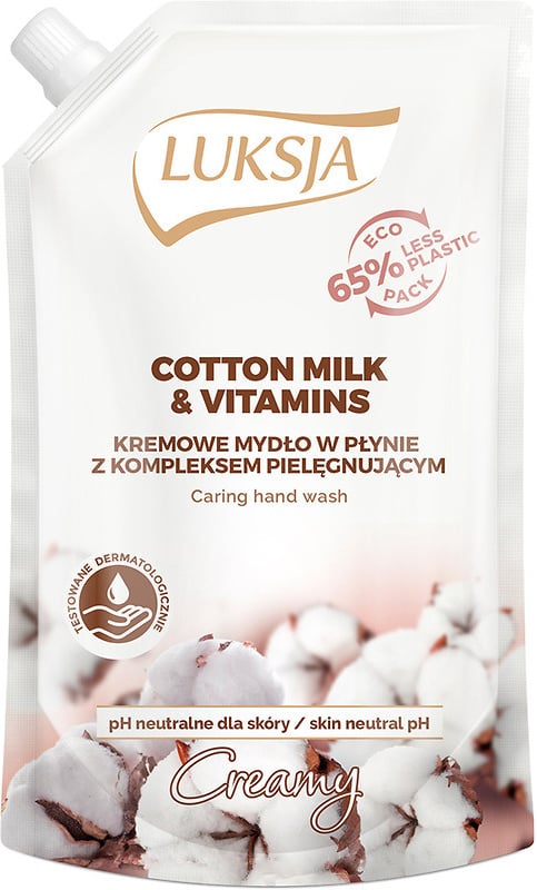 Жидкое крем-мыло Luksja Cotton milk & provitamin B5, сменный блок, 400 мл - фото 1