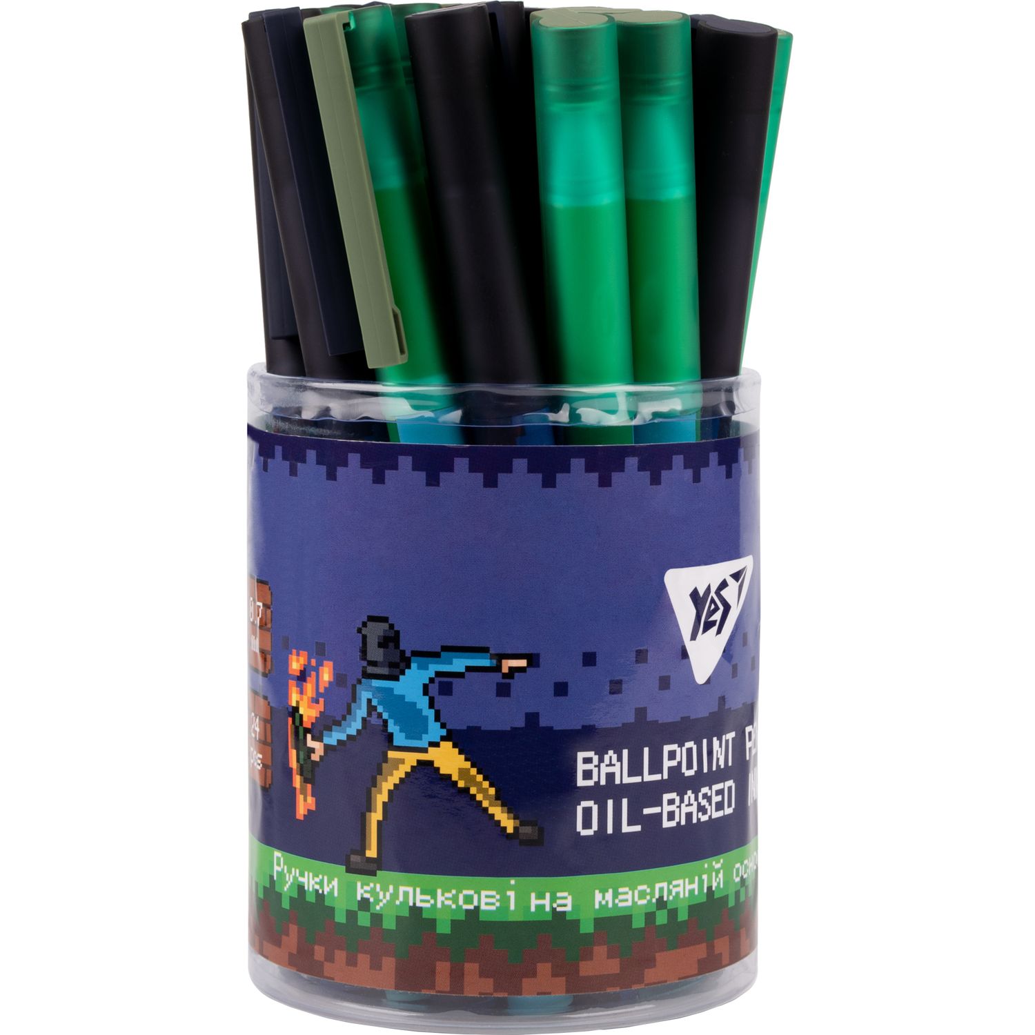 Ручка кулькова Yes 8bit UA Fire сині чорнила упаковка 24 шт. (412116) - фото 3