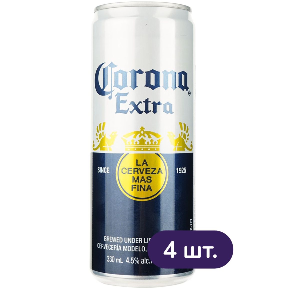 Пиво Corona Extra светлое слим 4.5% 1.32 л ж/б (4 шт. х 0.33 л) - фото 1