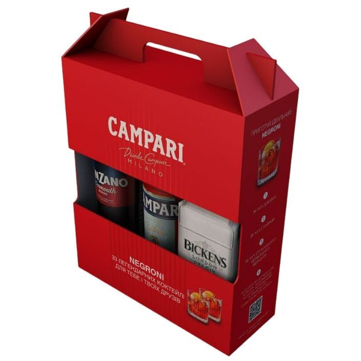Подарунковий набір Campari Negroni Perfect Kit: Настоянка Campari 25% 1 л + Вермут Cinzano Rosso 15% 1 л + Джин Bickens 40% 1 л - фото 4