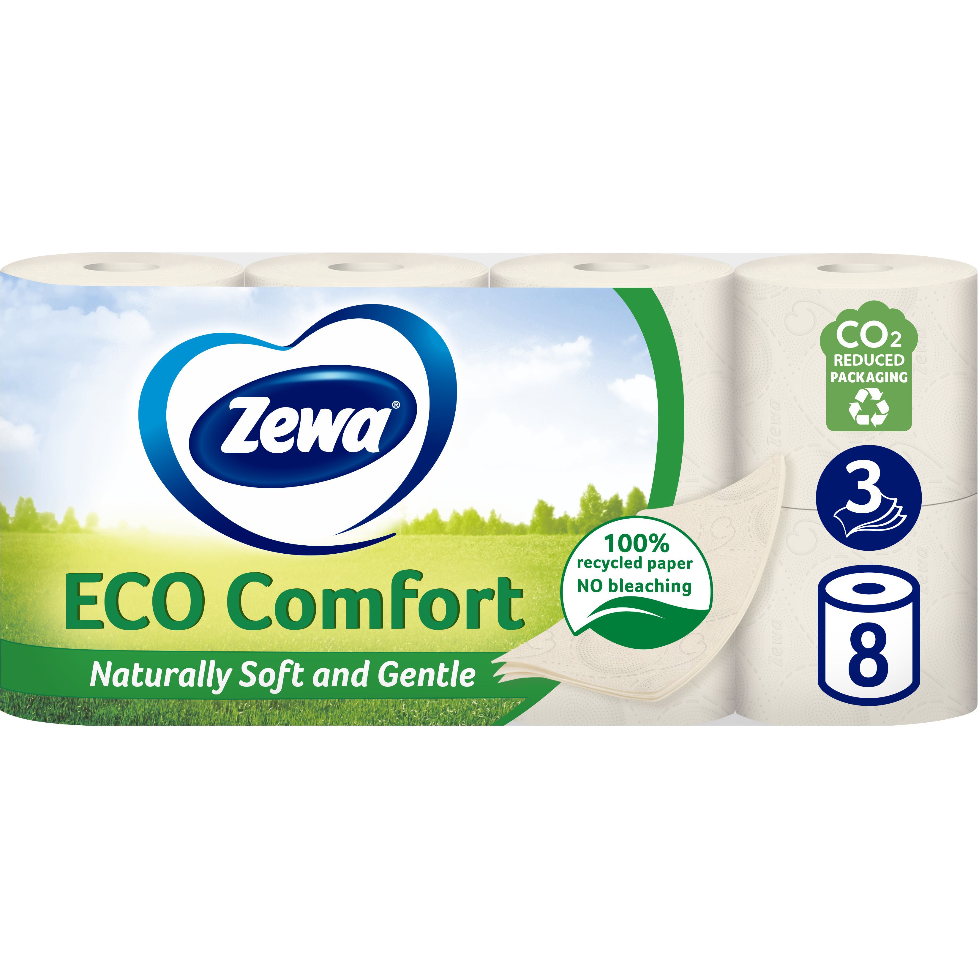 Туалетная бумага Zewa Eco Comfort трехслойная 8 рулонов - фото 1
