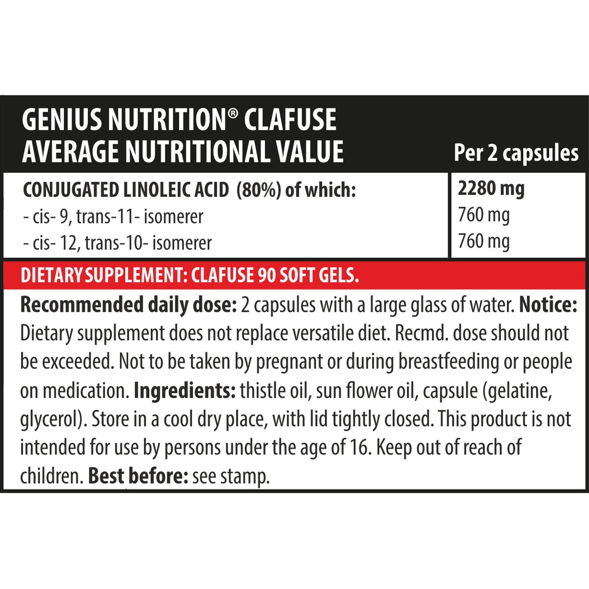 Жироспалювач Genius Nutrition Clafuse 90 капсул - фото 2