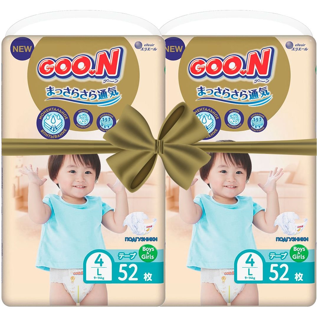 Подгузники на липучках Goo.N Premium Soft 4 (9-14 кг), 104 шт. (2 уп. х 52 шт.) - фото 1