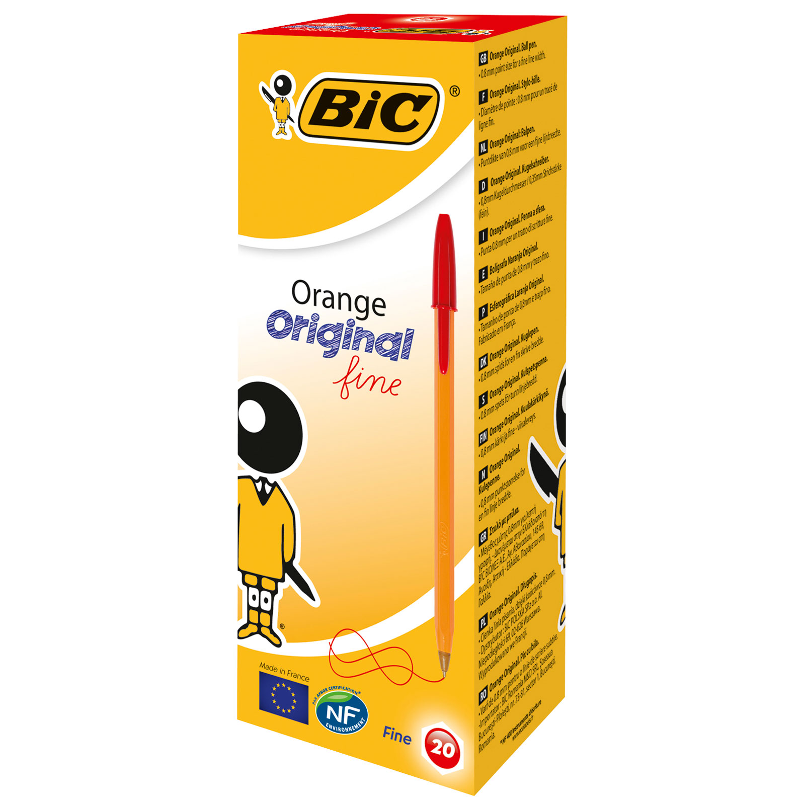 Ручка шариковая BIC Orange Original Fine, 0,36 мм, красный, 20 шт. (8099241) - фото 1