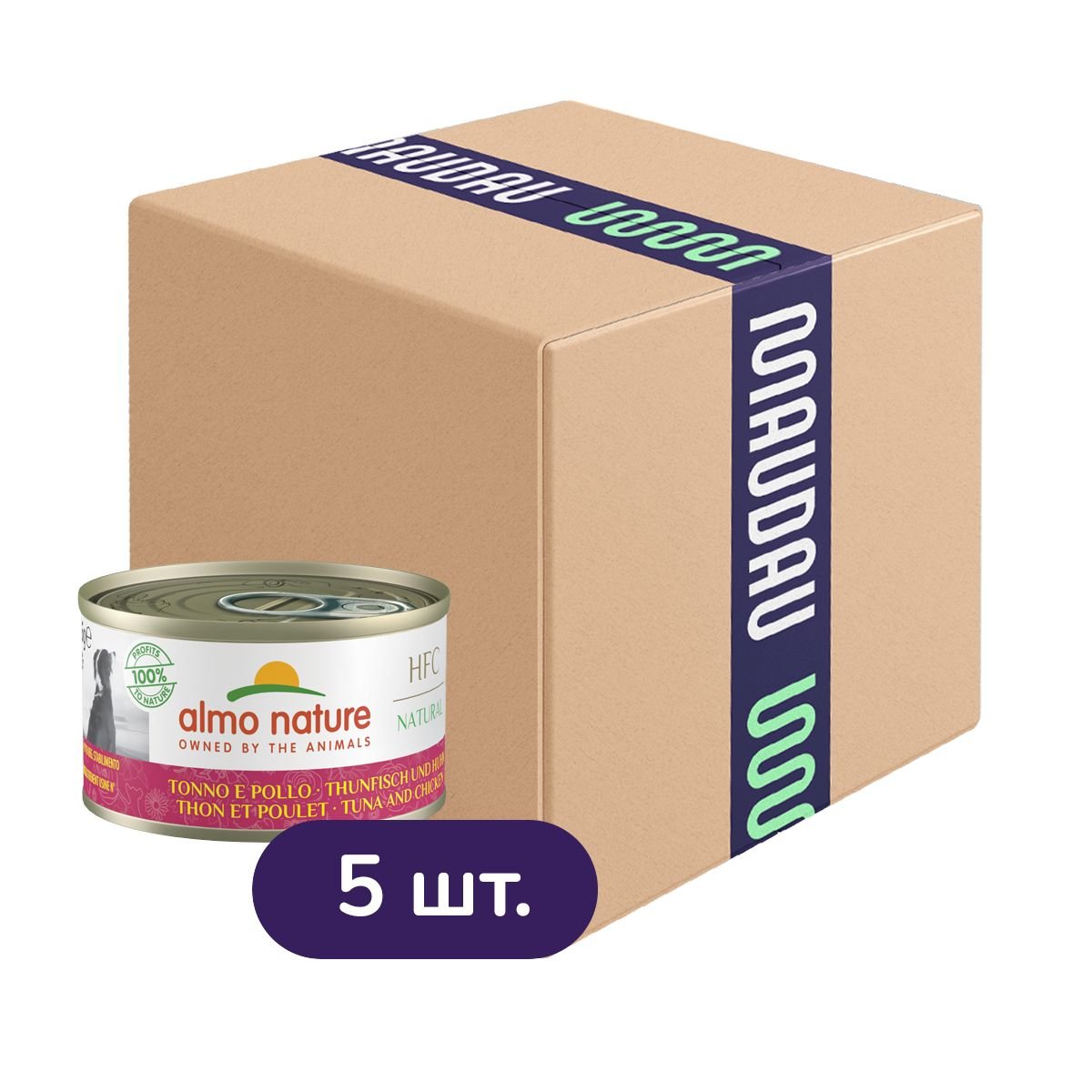 Акция!!! Набор влажного корма для собак Almo Nature HFC Dog Natural 4+1 тунец и курица 475 г (5 шт. х 95 г) - фото 1