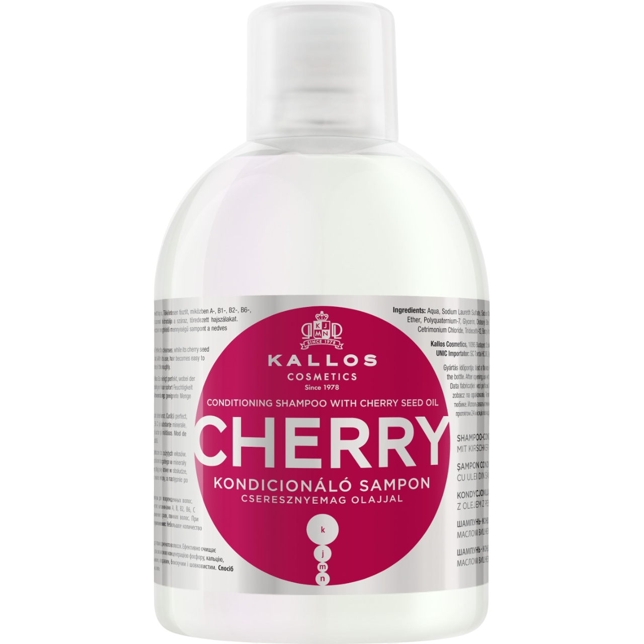 Шампунь для волос Kallos Cosmetics KJMN Cherry восстанавливающий с маслом вишневых косточек, 1 л - фото 1