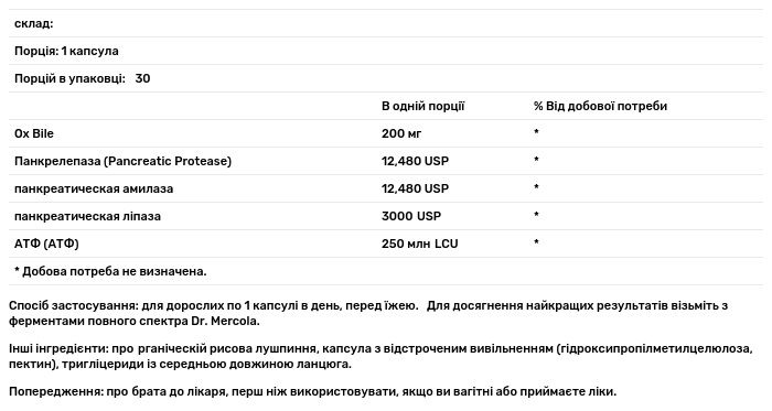 Ферменти Dr. Mercola Gallbladder Enzymes 30 капсул - фото 3