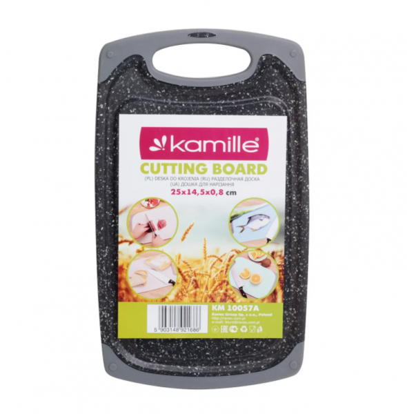 Дошка кухонна Kamille, пластик, сірий мармур, 15х25х0,8 см (KM-10057A) - фото 1