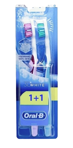 Зубная щетка Oral-B 3D White Отбеливание, средняя, голубой с фиолетовым, 2 шт. - фото 1
