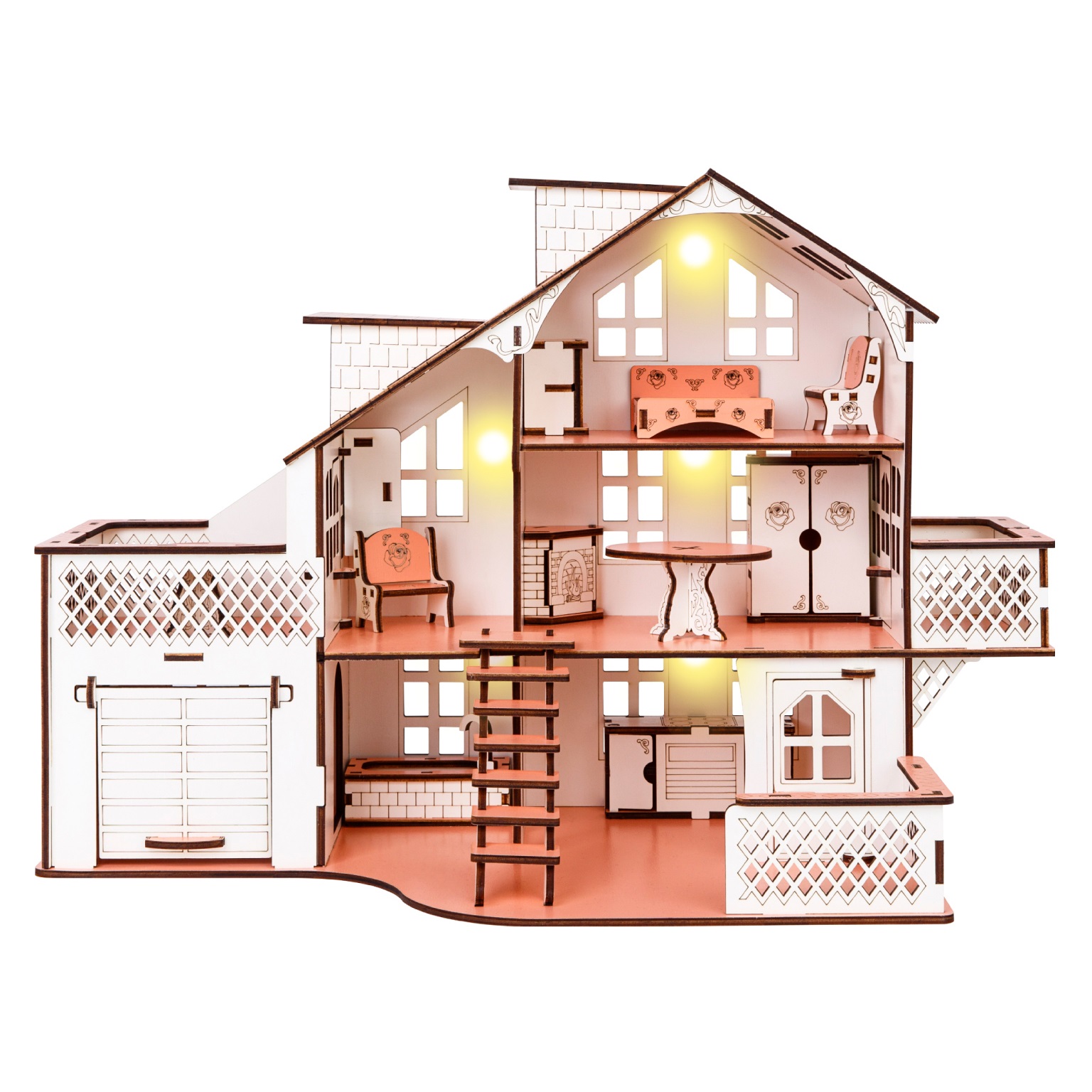 Кукольный дом GoodPlay, с гаражом и подсветкой, розовый (B011) - фото 1