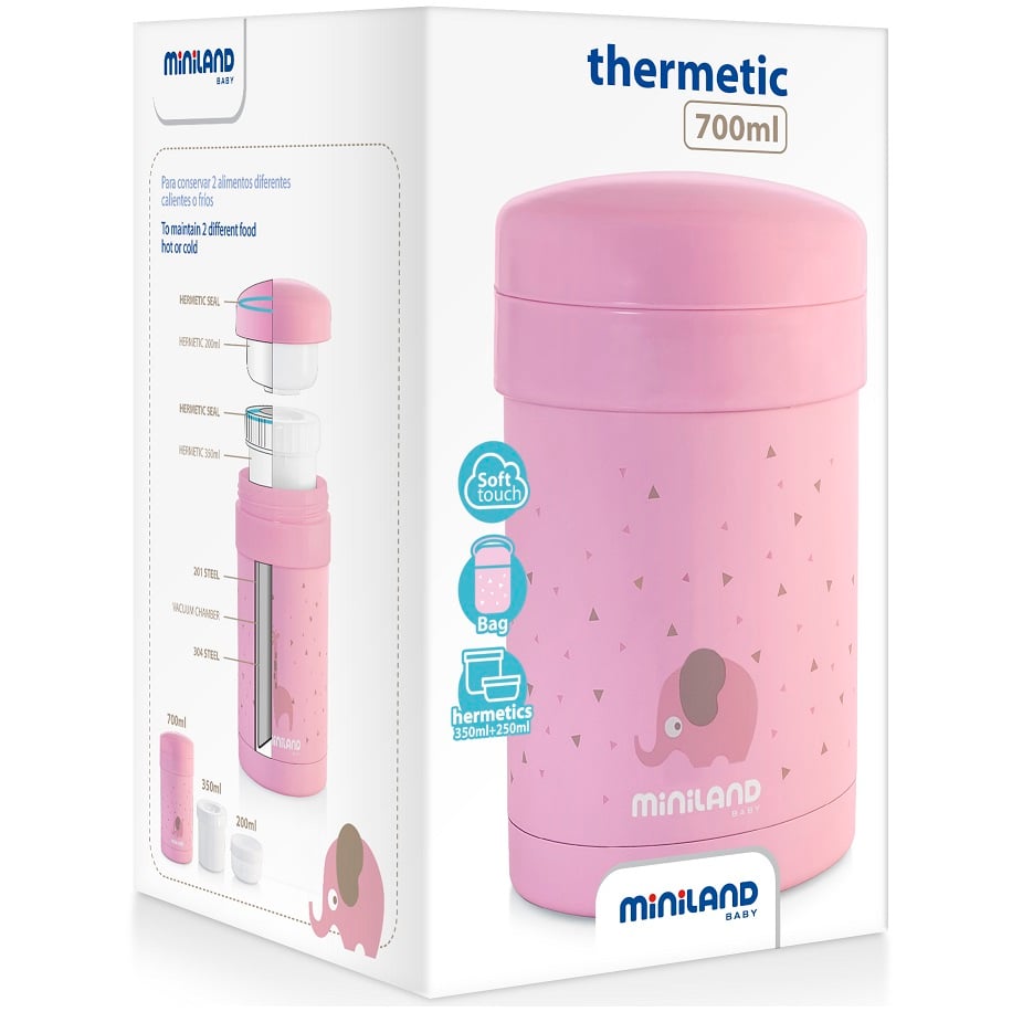 Термос для еды Miniland Thermetic Pink, с контейнерами, 700 мл, розовый (89227) - фото 2