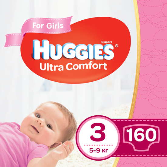 Набір підгузків для дівчаток Huggies Ultra Comfort 3 (5-9 кг), 160 шт. (2 уп. по 80 шт.) - фото 1