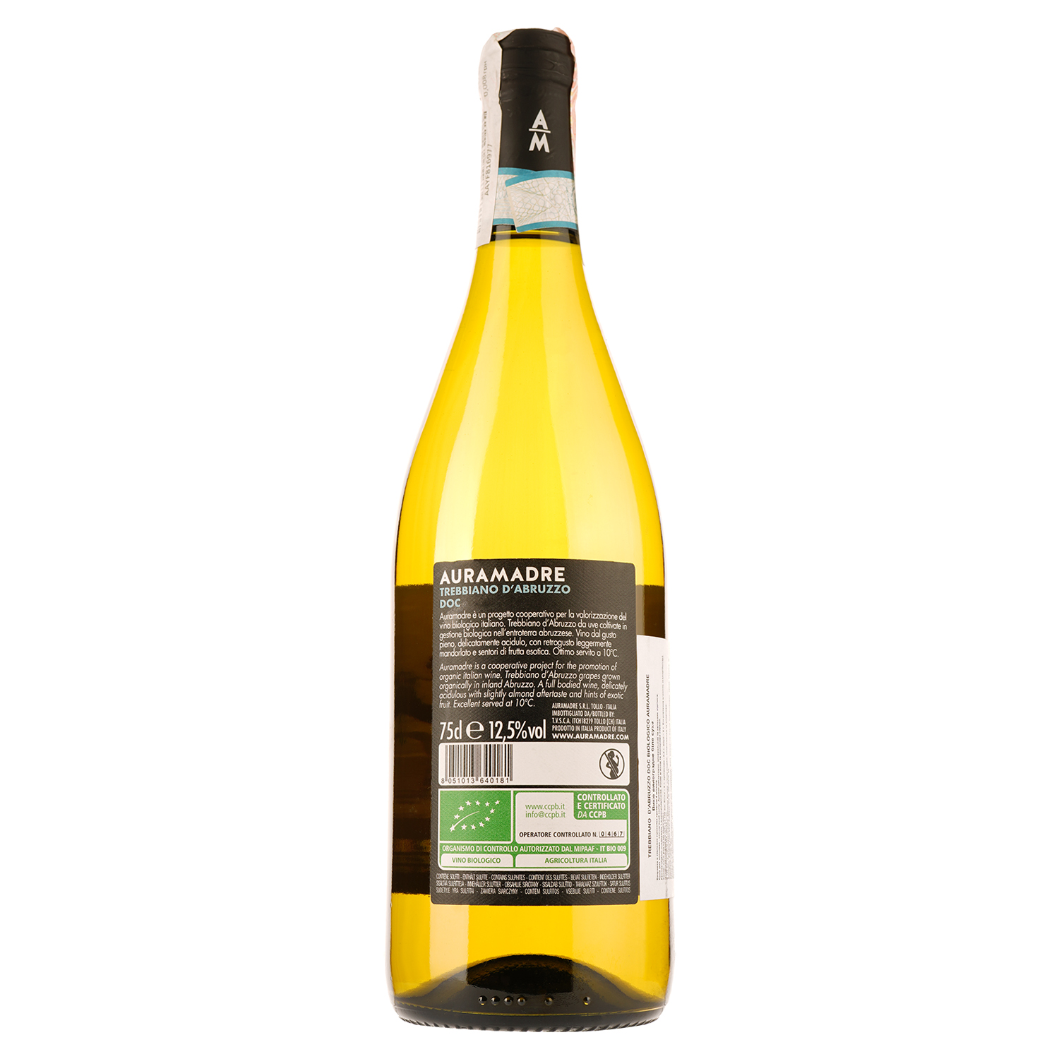 Вино Auramadre Trebbiano D`Abruzzo Biologico DOC, белое, сухое, 0,75 л - фото 2