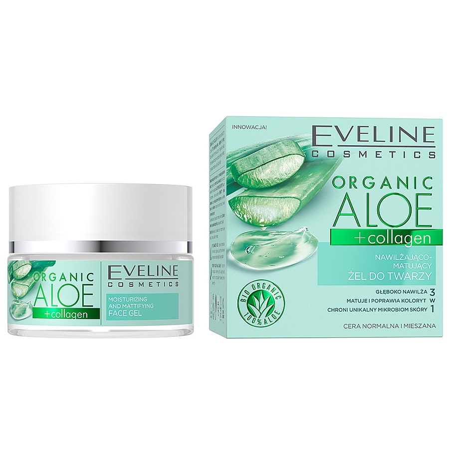 Зволожуюче-матуючий гель для обличчя Eveline Organic Aloe + Collagen, 50 мл (C50ACNMZ) - фото 1