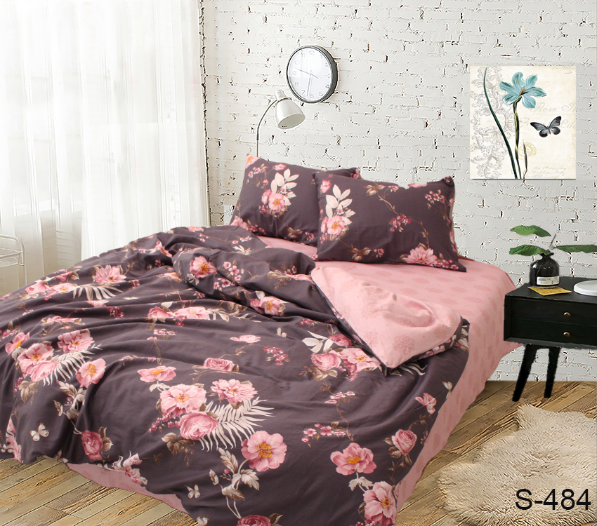 Комплект постельного белья TAG Tekstil с компаньоном Евро Бордовый 000152404 (S484) - фото 2