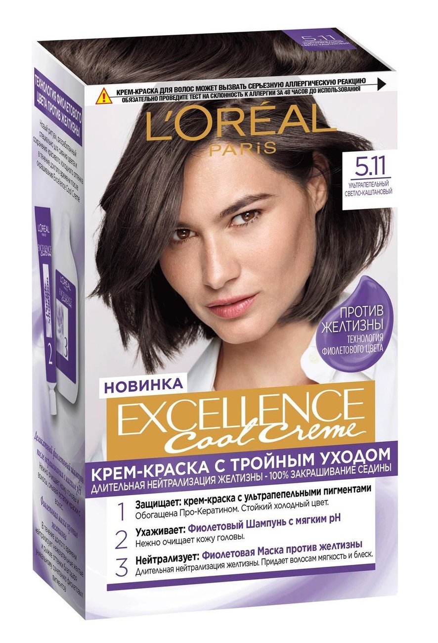 Стійка крем-фарба для волосся L'Oreal Paris Excellence Cool Creme, тон 5.11 (ультрапепельний світло-каштановий), 192 мл (A169500) - фото 1