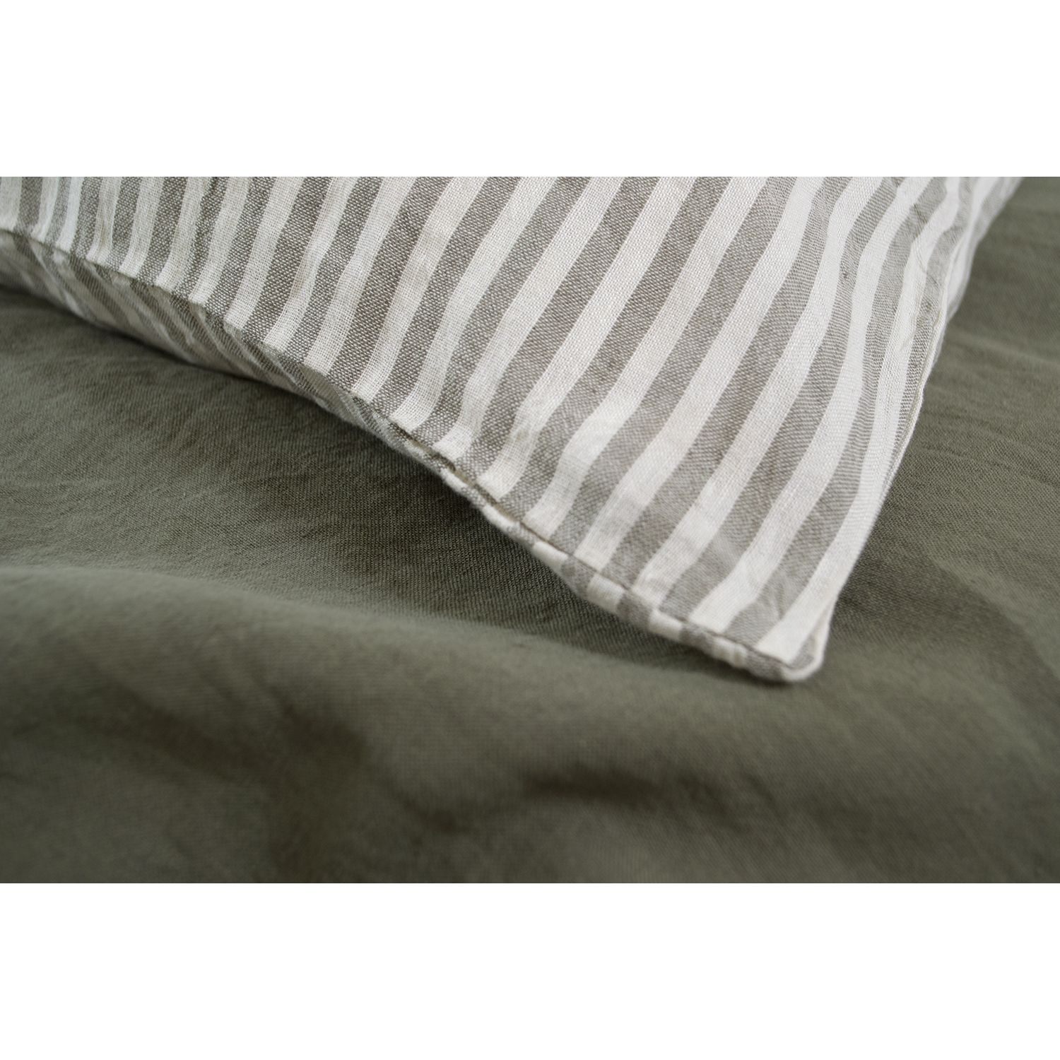 Комплект постельного белья Lotus Home Karlin stripe linen евро хаки (svt-2000022333511) - фото 4