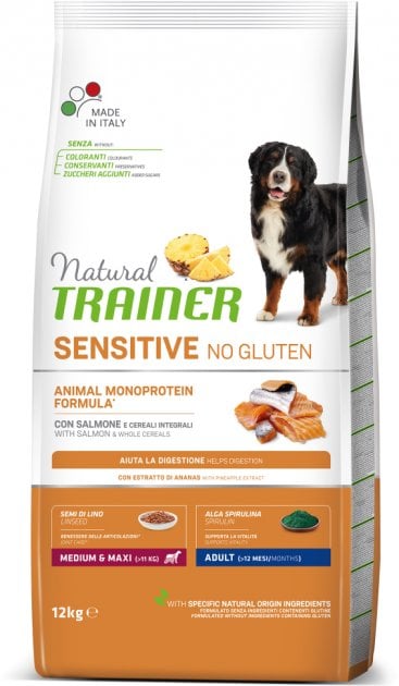 Монопротеїновий сухий корм для собак із чутливим травленням Natural Trainer Dog Sensitive Adult Medium&Maxi With Salmon, з лососем, 12 кг - фото 1