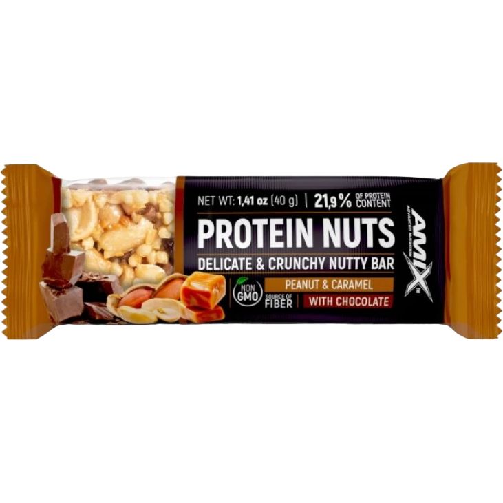 Батончик Amix Protein Nuts Crunchy Nutty Bar арахис-карамель 40 г - фото 1