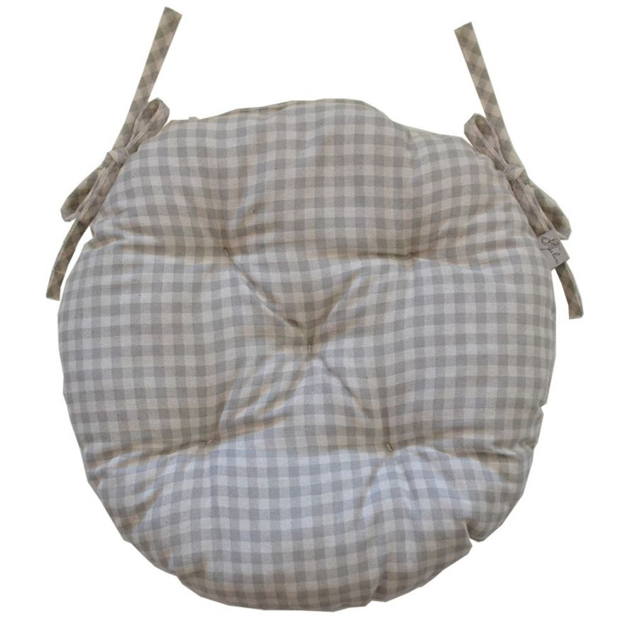 Кругла подушка для стільця Прованс Bella d-40, клітинка, сірий (13572) - фото 1