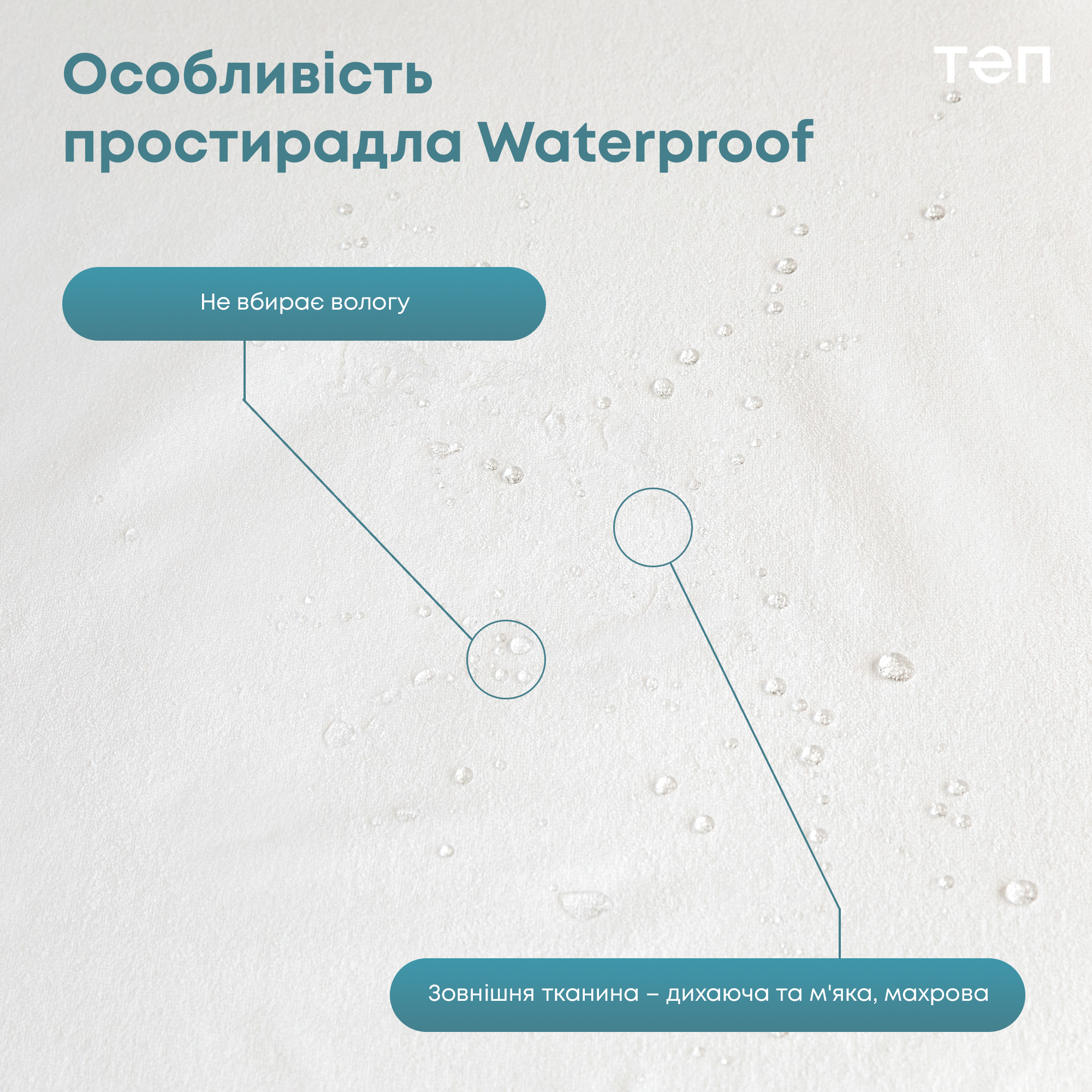 Простыня на резинках ТЕП Waterproof Bamboo водонепроницаемая махровая 200х160 см (2-00669_00000) - фото 4