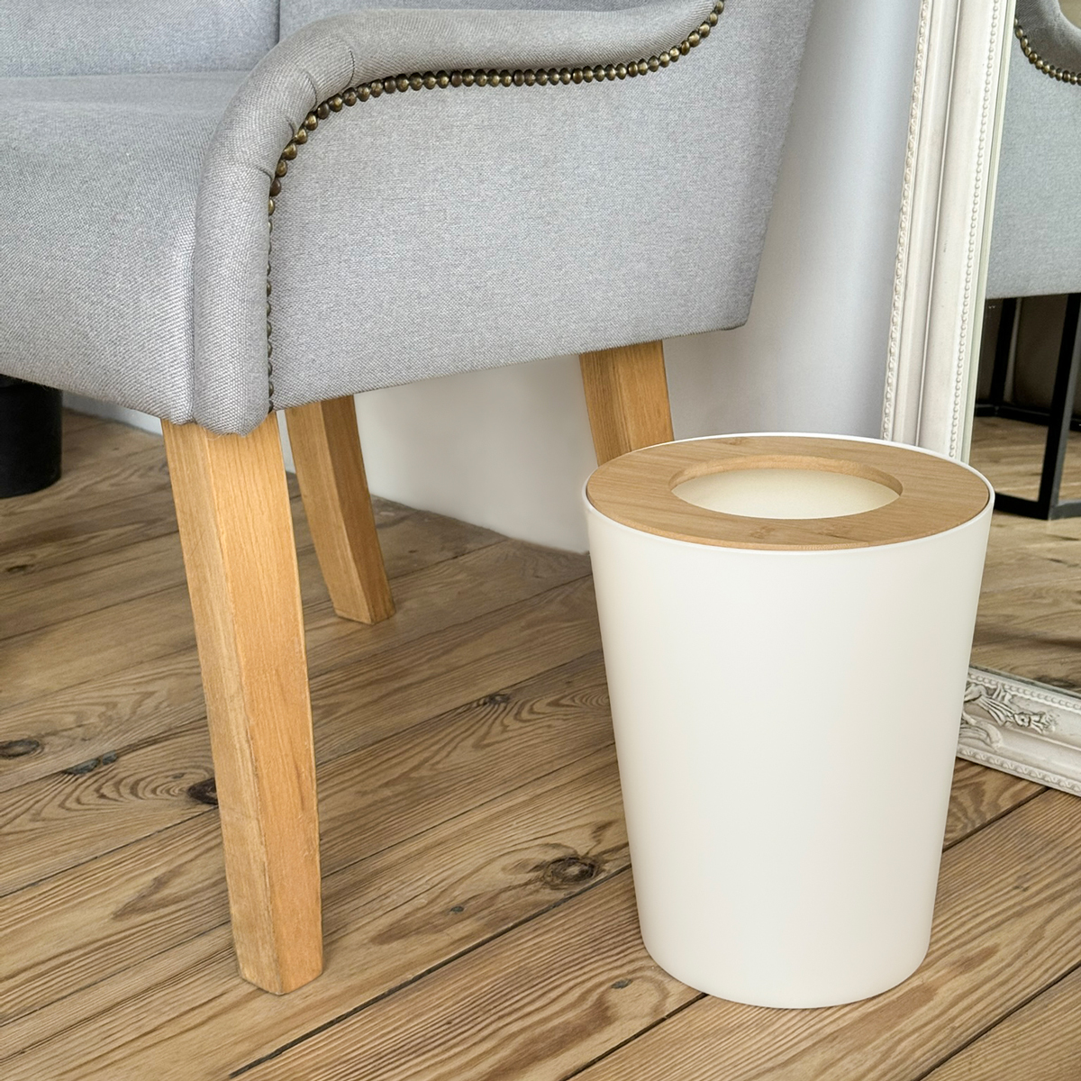 Відро для сміття МВМ My Home Scandinavia 22.8х28 см біле (BIN-20 9L WHITE/WOOD) - фото 6