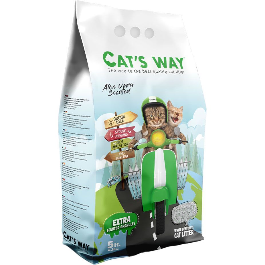 Бентонітовий наповнювач для котячого туалету Cat's Way, алое вера, зелені гранули, 5 л - фото 1