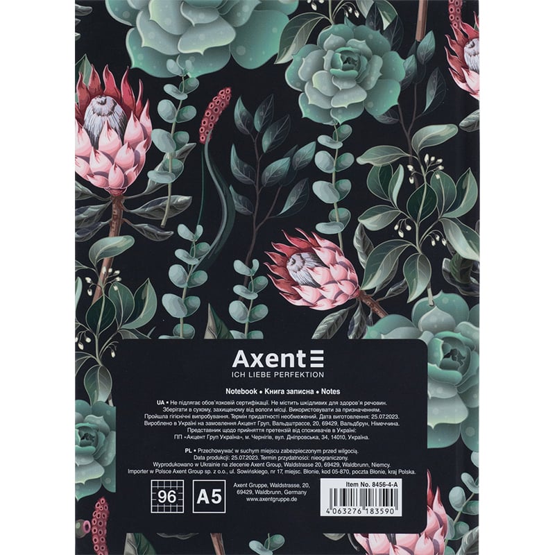 Книга записная Axent Bloom A5 в клеточку 96 листов зеленая (8456-4-A) - фото 5