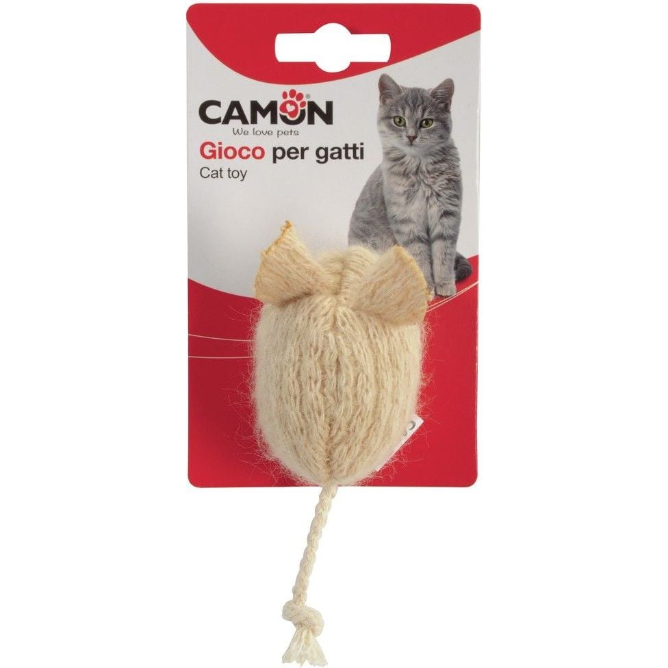 Іграшка для котів Camon Мишка з мотузковим хвостиком, 20 см, в асортименті - фото 1