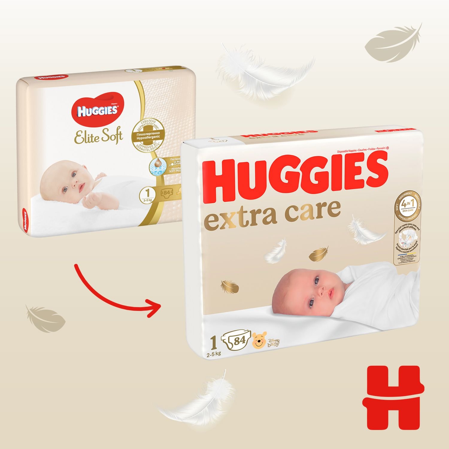 Подгузники Huggies Extra Care 1 (2-5 кг) 84 шт. (888432) - фото 2