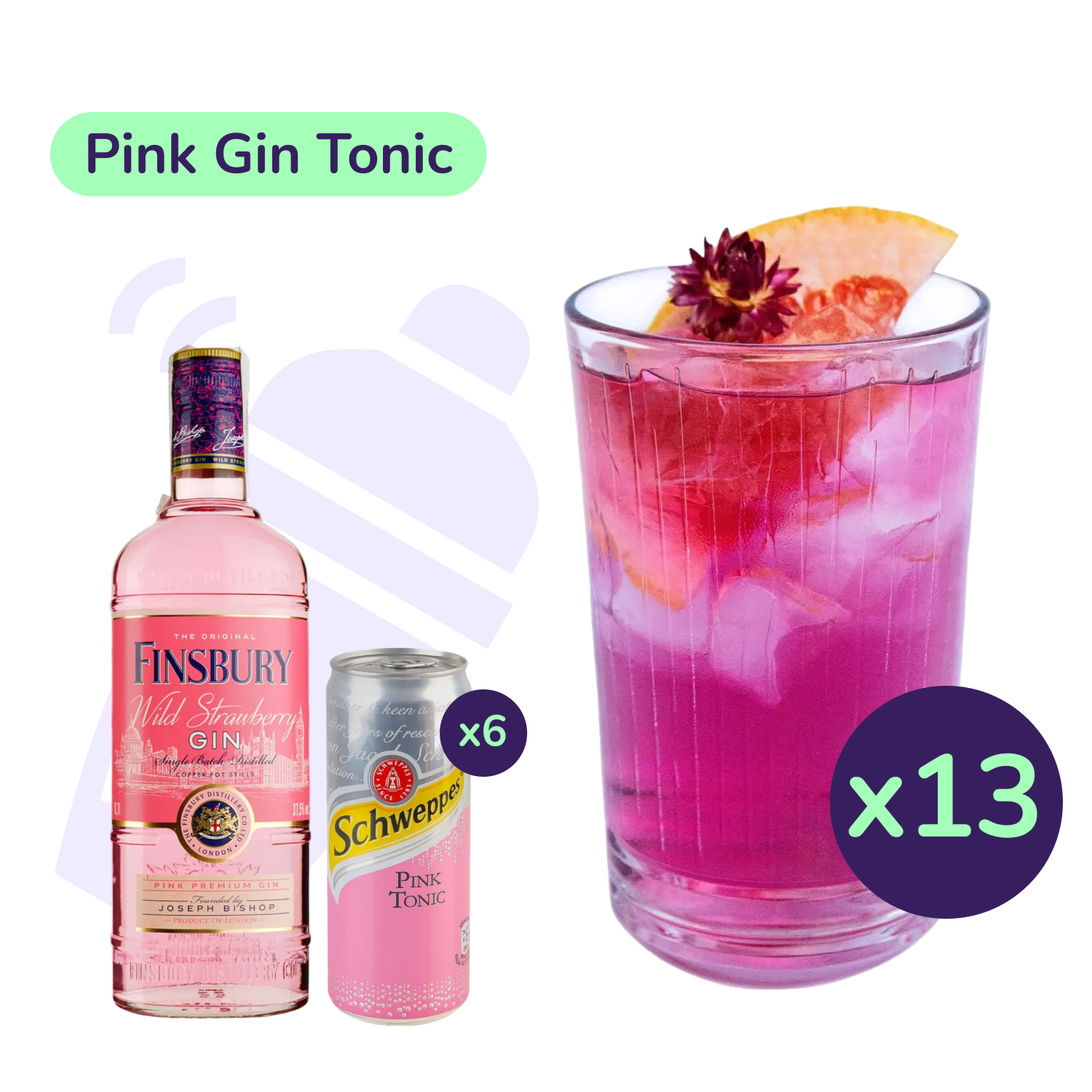 Коктейль Pink Gin Tonic (набір інгредієнтів) х14* на основі Finsbury - фото 1