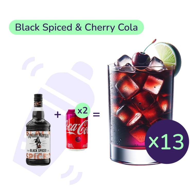 Коктейль Black Spiced & Cherry Cola (набір інгредієнтів) х13 на основі Captain Morgan Black Spiced - фото 1