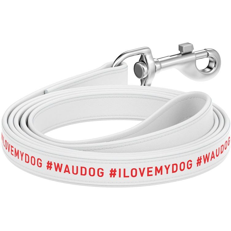 Повідець для собак Waudog Design Я люблю свою собаку, шкіряний, 122х1,8 см, білий - фото 1