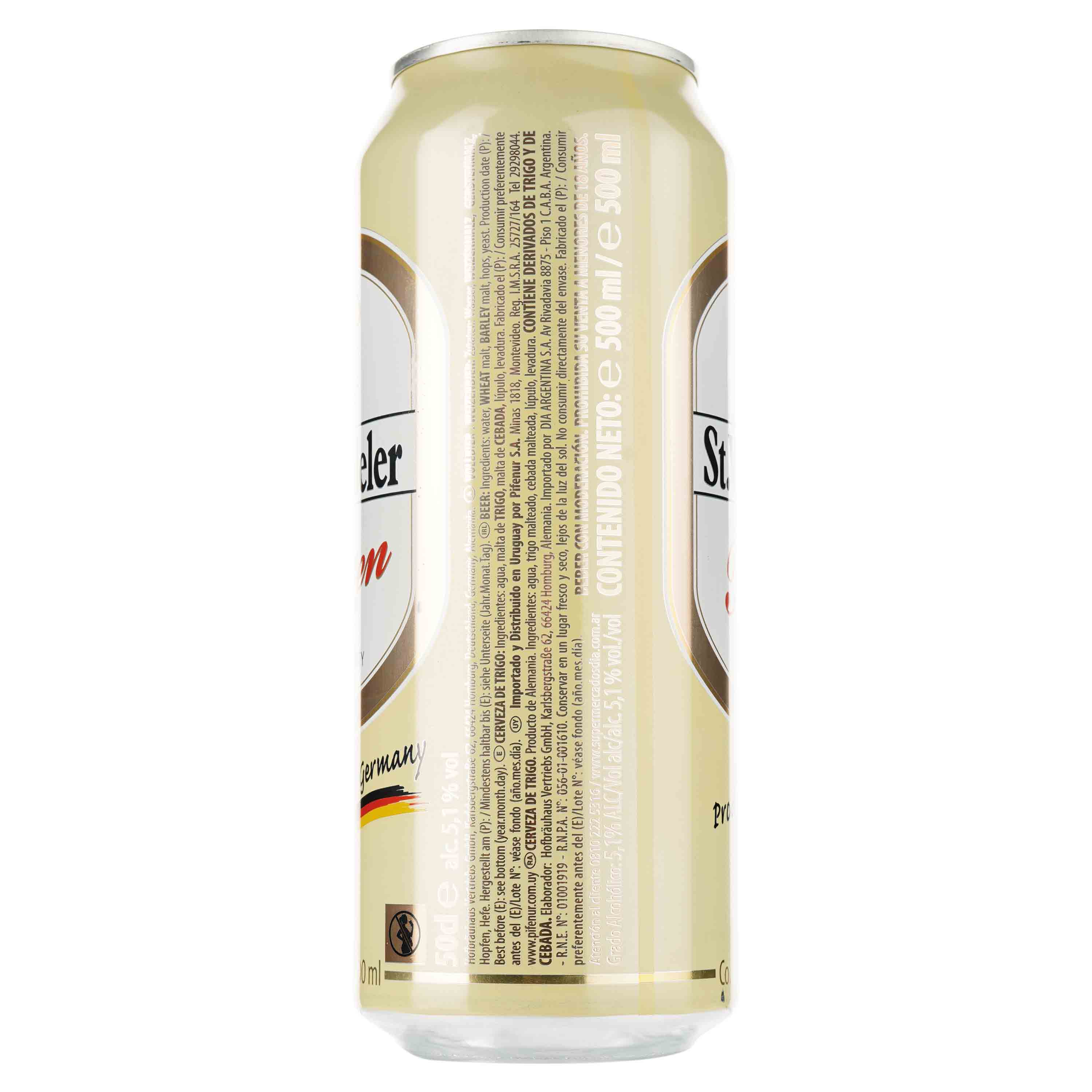 Пиво St.Wendeler Weizen светлое, 5.1%, ж/б, 0.5 л - фото 2