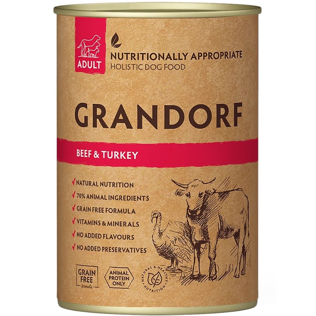 Вологий корм для дорослих собак Grandorf Beef & Turkey з яловичиною та індичкою 400 г - фото 1