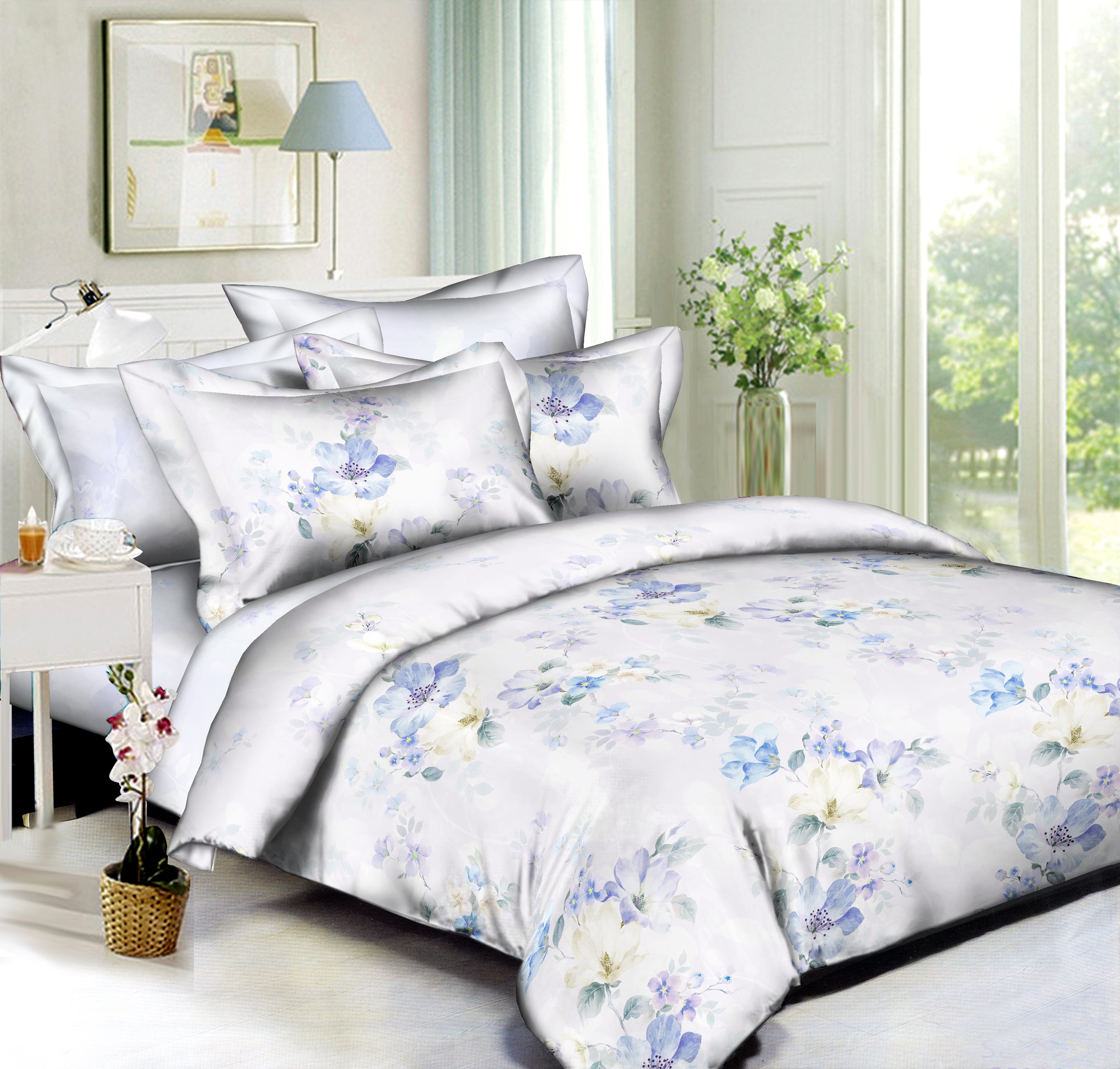 Комплект постельного белья Home Line Яблоневый цвет, бязь премиум, 220х160 см, фиолетовый (162445) - фото 1