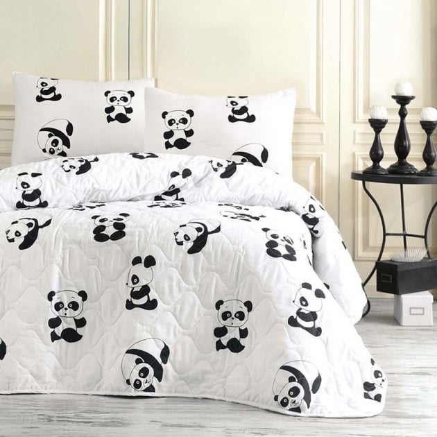 Покрывало с наволочками Eponj Home B&W Panda, 220х200 см, белый с черным (2000022170239) - фото 1