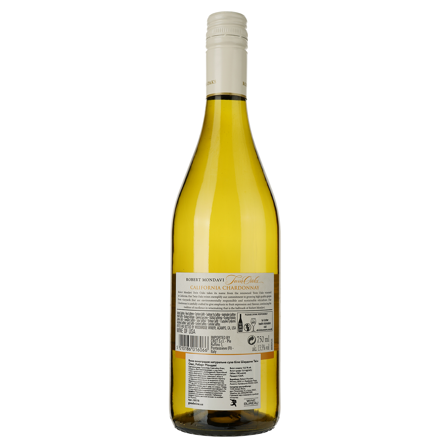 Вино Robert Mondavi Twin Oaks Chardonnay, біле, сухе, 13,5%, 0,75 л (8178) - фото 2