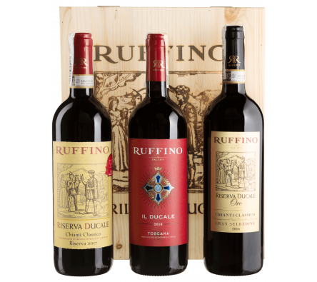 Вино Ruffino Набір Ruffino Il Ducale+Riserva Ducale+Riserva Ducale Oro Gran Selezione, красное, сухое, 14%, 0,75 л *3 - фото 1