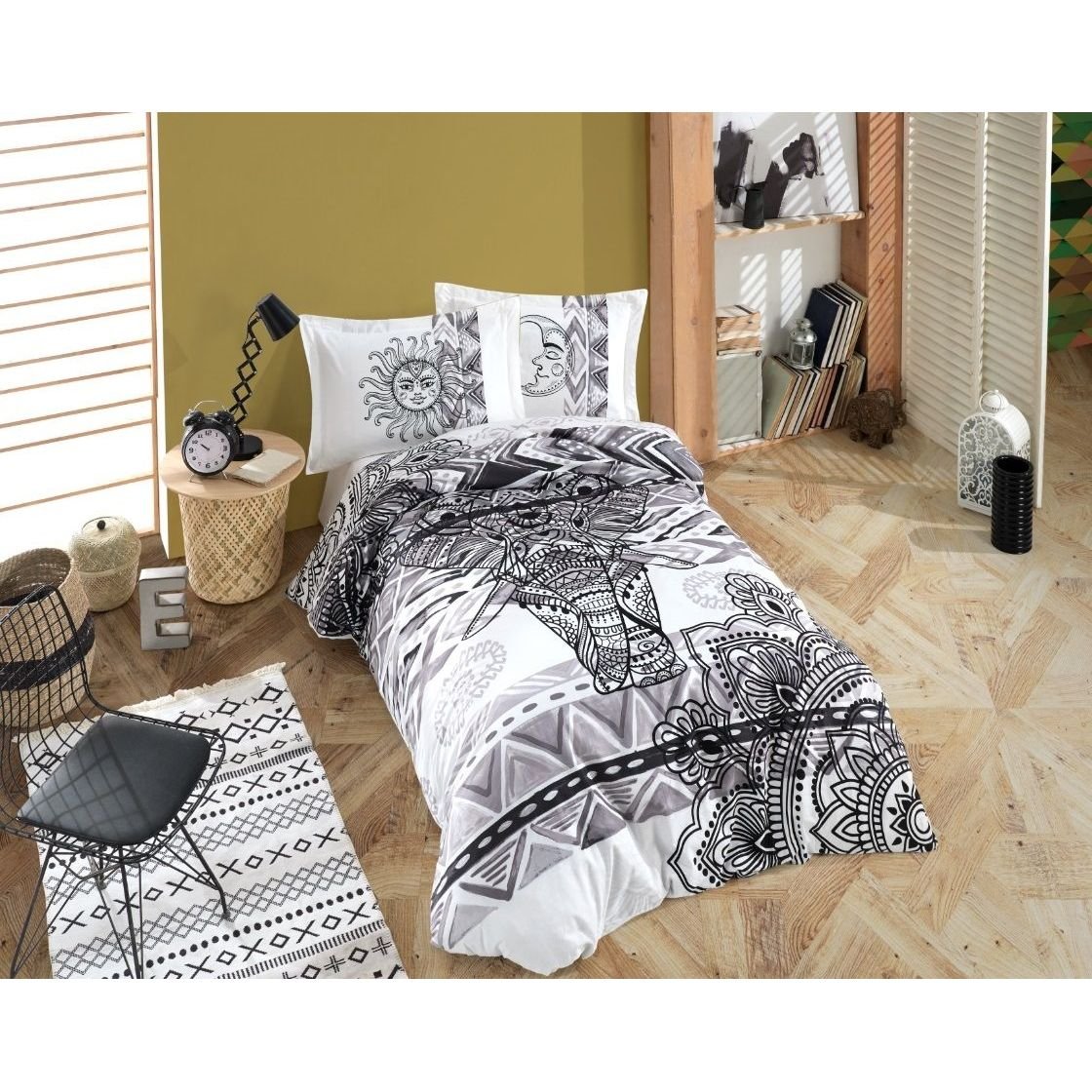 Комплект постельного белья Hobby Poplin Mandala, поплин, 220х160 см, серый (56920_1,5) - фото 1