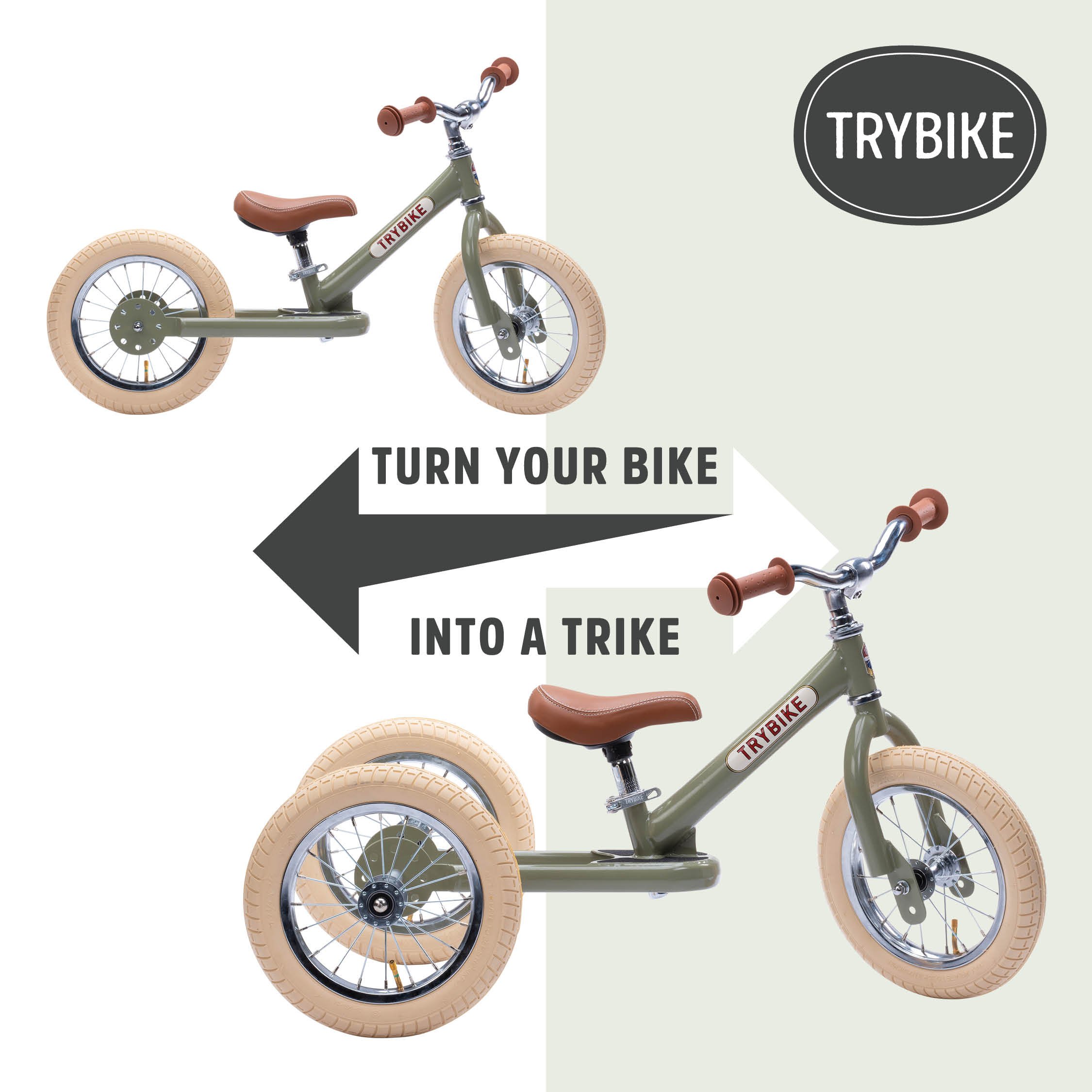 Трехколесный балансирующий велосипед Trybike steel 2 в 1, оливковый (TBS-3-GRN-VIN) - фото 6