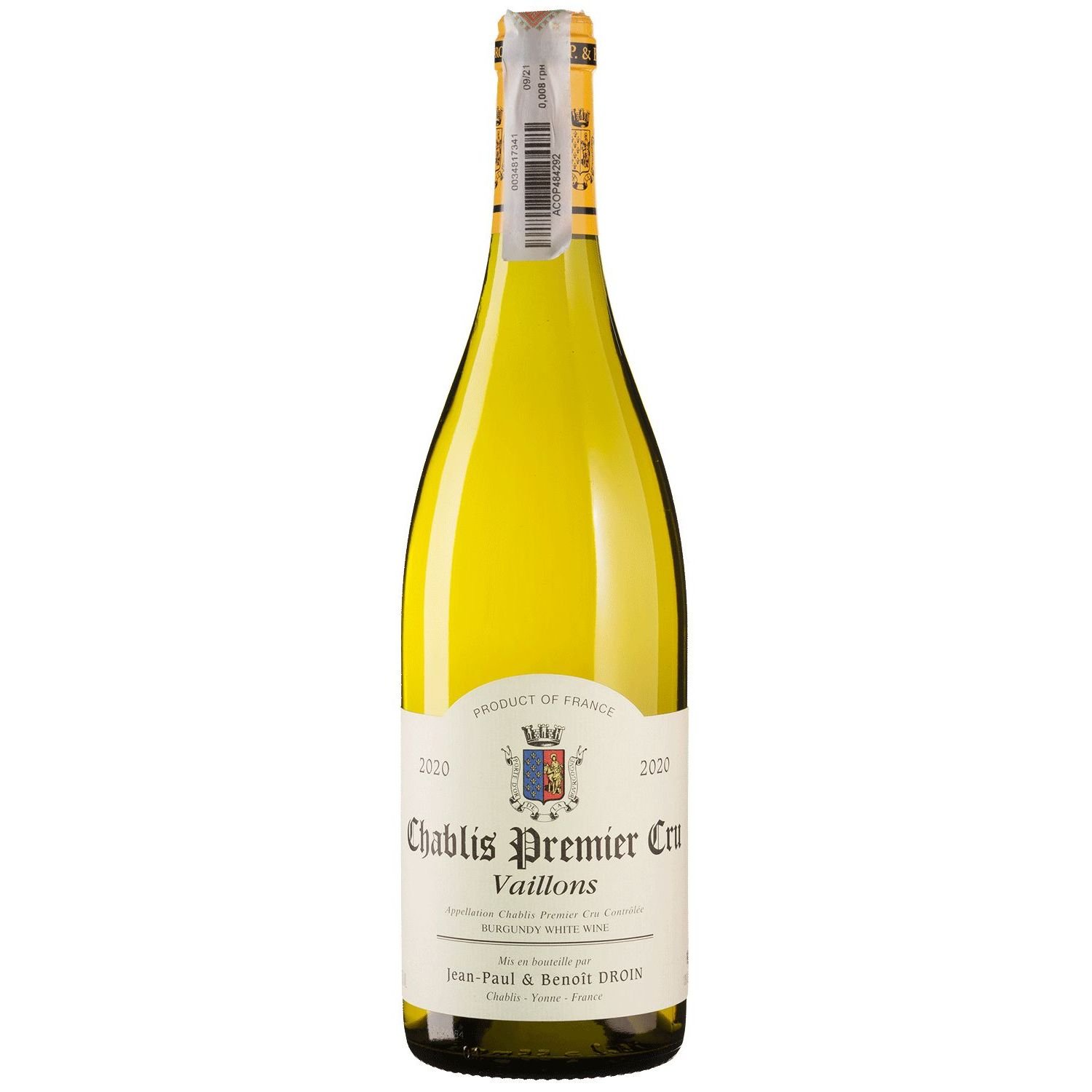 Вино Jean-Paul&Benoit Droin Chablis Premier Cru Vaillons 2020, біле, сухе, 0,75 л - фото 1