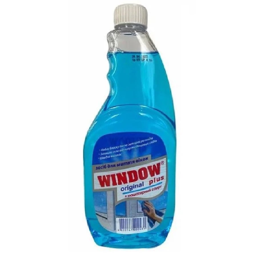 Засіб для миття вікон та скла Window plus на основі нашатирного спирту запаска 500 мл синій - фото 1