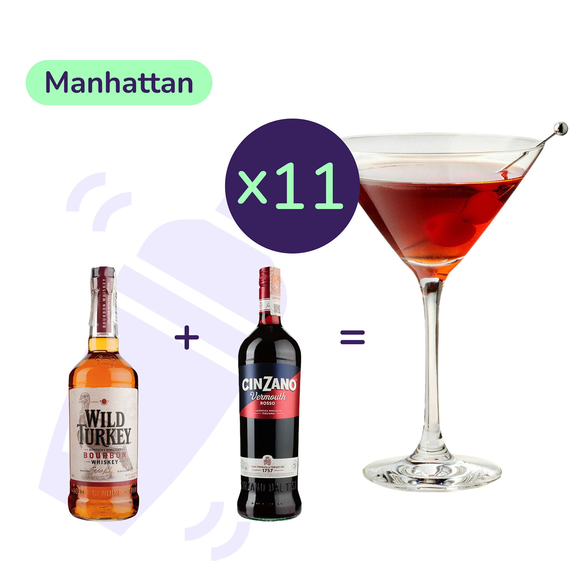 Коктейль Manhattan (набір інгредієнтів) х11 на основі Wild Turkey - фото 1