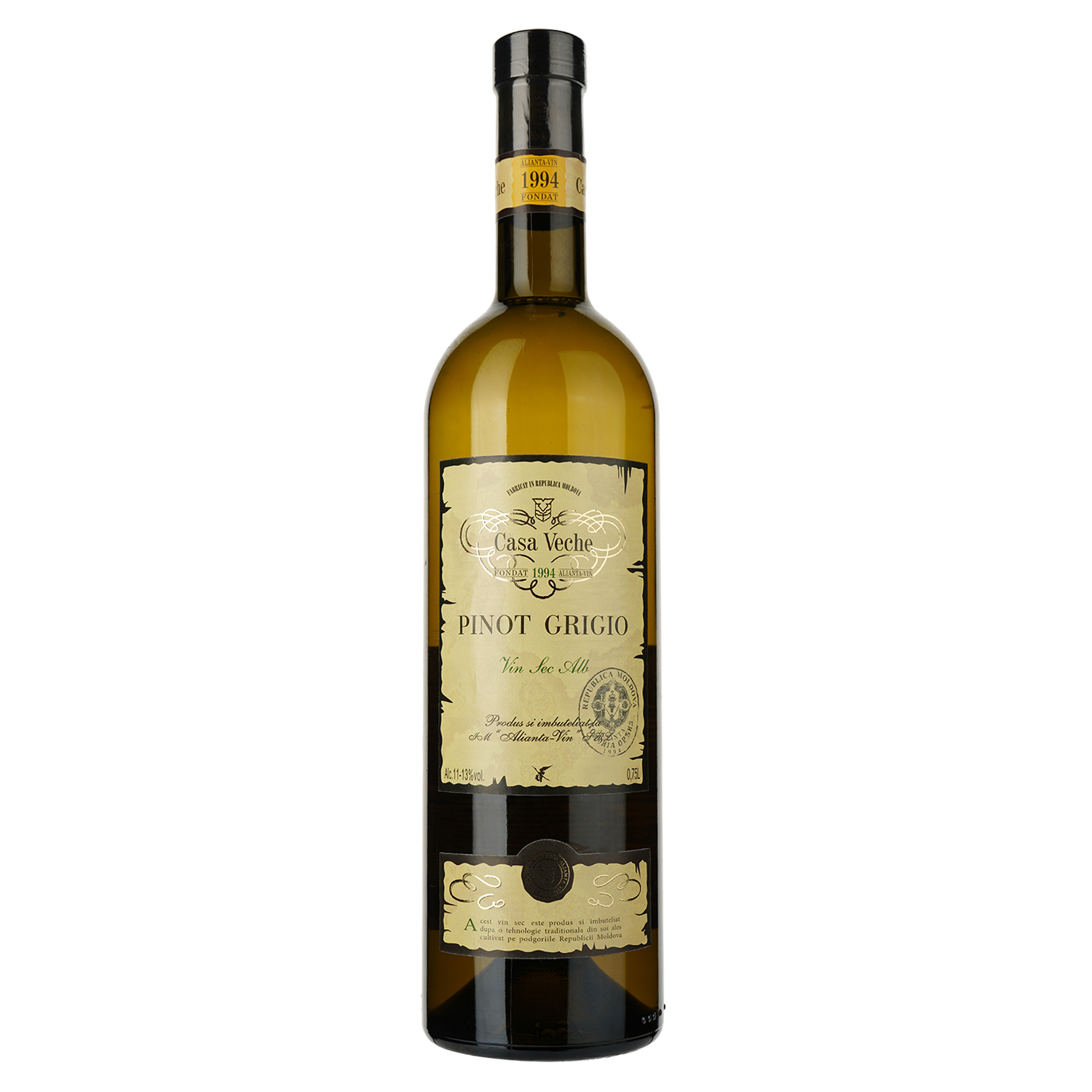 Вино Alianta vin Casa Veche Pinot Grigio, біле, сухе, 10-12%, 0,75 л - фото 1