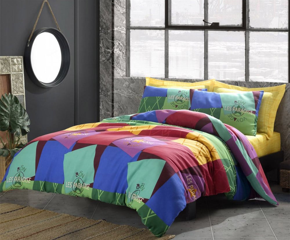 Комплект постельного белья Eponj Home Les Paradise mixrenk, ранфорс, евростандарт, разноцветный, 4 предмета (svt-2000022306652) - фото 1