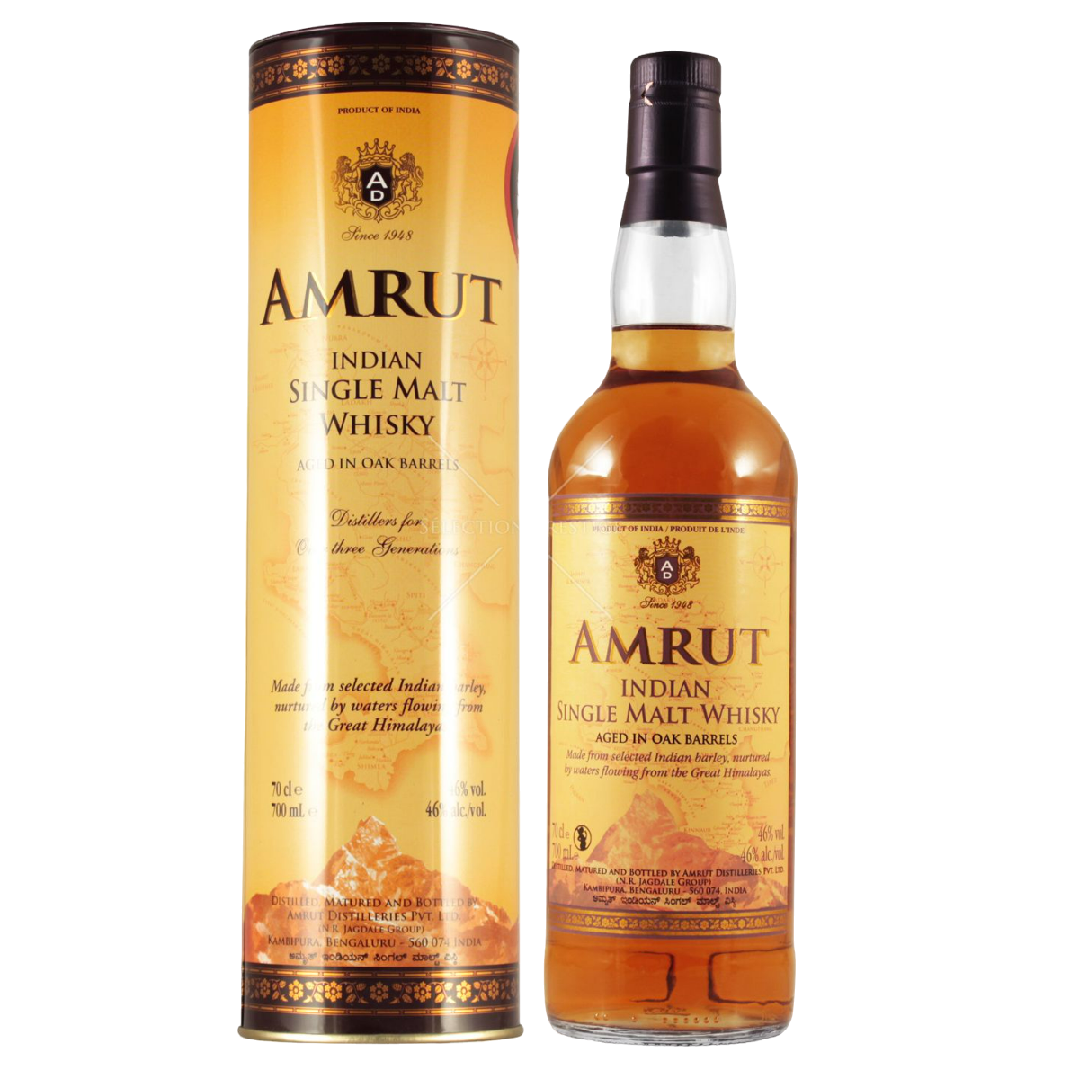 Виски Amrut Single Malt Indian Whiskey, в тубусе, 46%, 0,7 л - фото 1