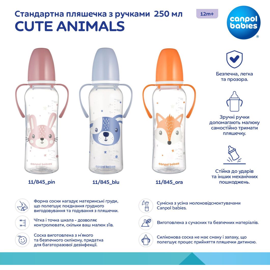 Пляшечка Canpol Babies Cute Animals 250 мл. (11/845_ora) купити у Києві ...