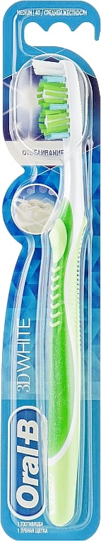 Зубна щітка Oral-B 3D White Відбілювання, середня, зелений - фото 1