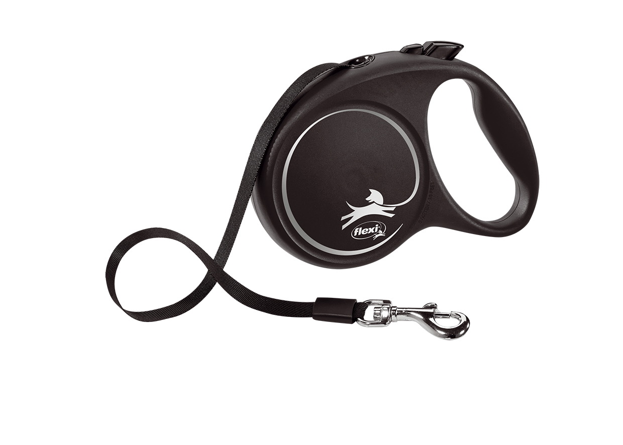 Поводок-рулетка Flexi Black Design M, лента 5 м, для собак до 25 кг, черный с серым (FU22T5.251.S Si) - фото 1